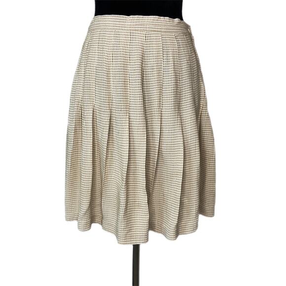 Y2K Khaki Gingham Pleated Flowy Short Skirt Made in USA - Women's Size 6 - Picture 1 of 5